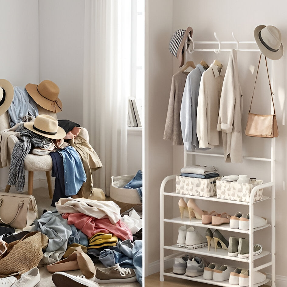 הקומפלקס המשפחתי- מתלה בגדים ועמדת 5 קומות להנעלה.