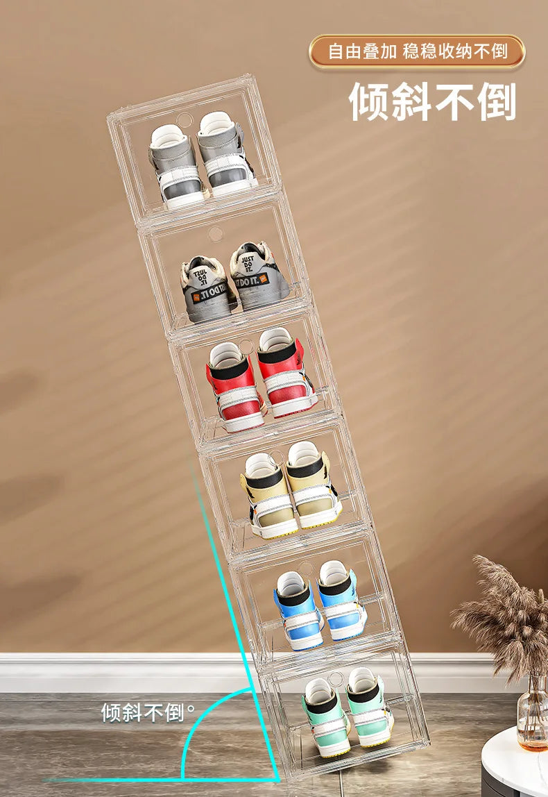 קופסת נעליים שקופה לעיצוב הסטייל שלנו ניתן לערום אחד על גבי השני